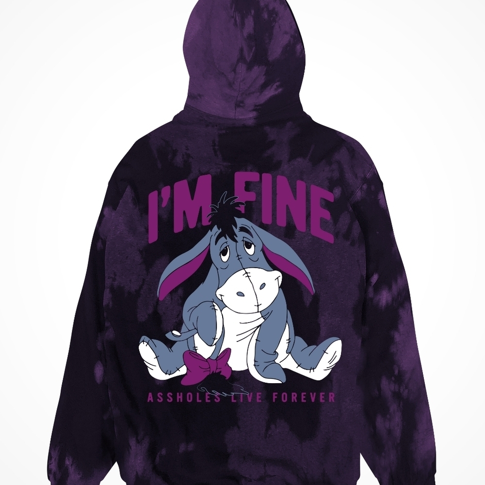 Assholes Live Forever ALF Purple Tie Dye Hoodie Eeyore Size Medium Pull Over